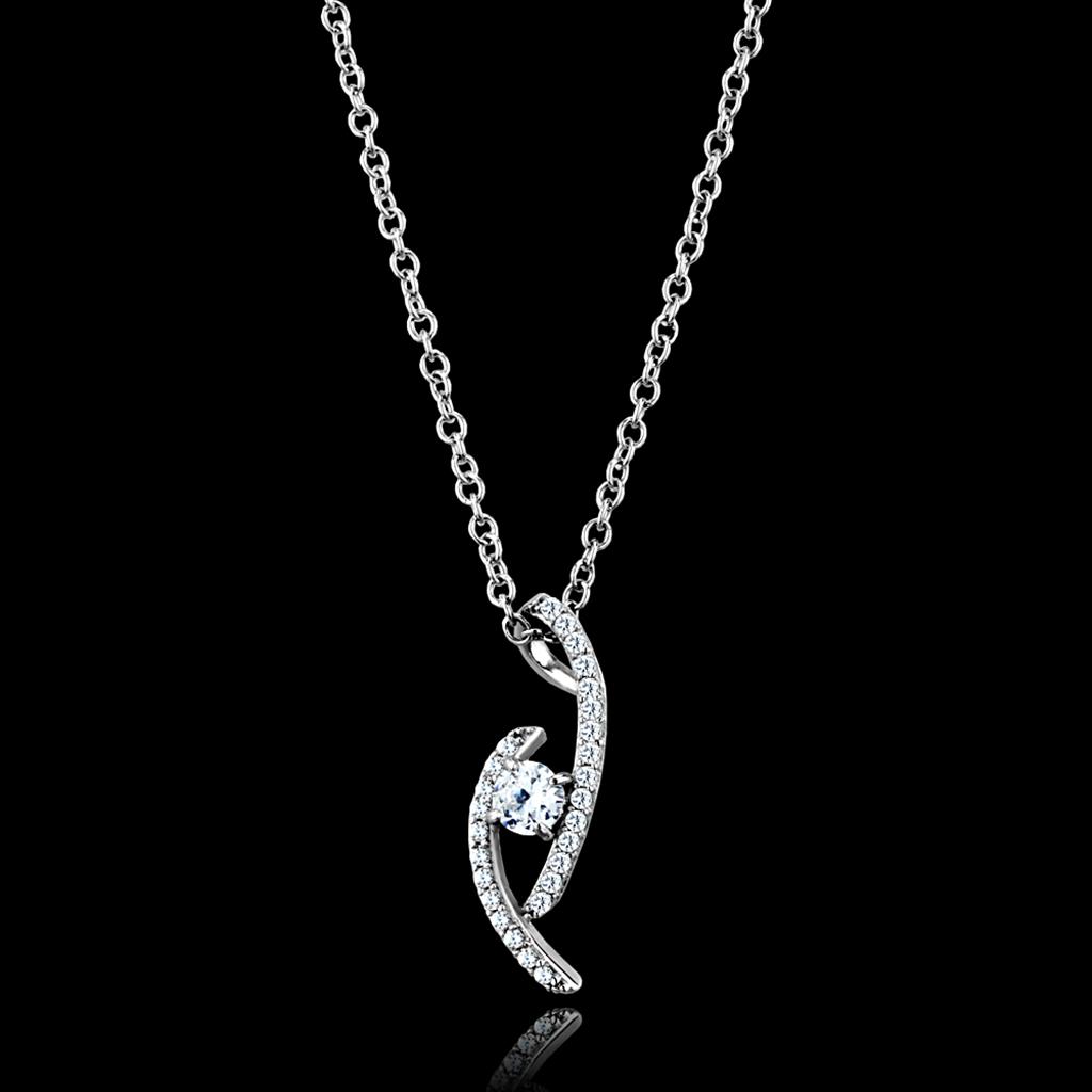 MATS515 - Rhodium 925 Sterling Silver Necklace with AAA Grade CZ  in Clear
