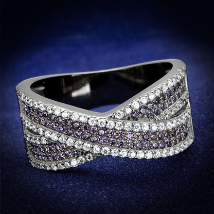 MATS522 - Ruthenium 925 Sterling Silver Ring with AAA Grade CZ  in Amethyst