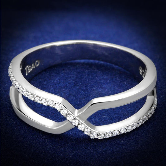 MATS540 - Rhodium 925 Sterling Silver Ring with AAA Grade CZ  in Clear