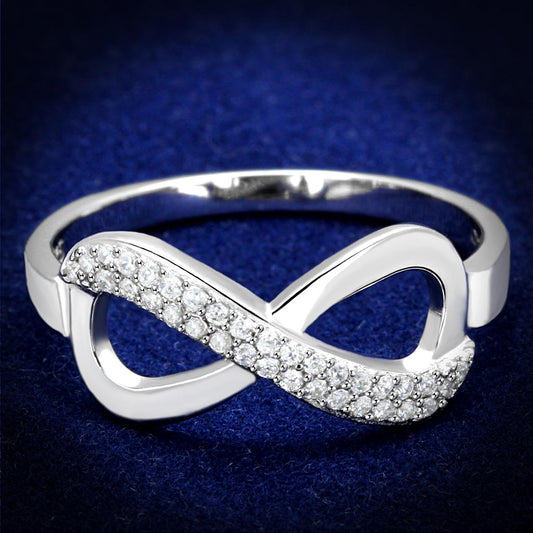 MATS541 - Rhodium 925 Sterling Silver Ring with AAA Grade CZ  in Clear