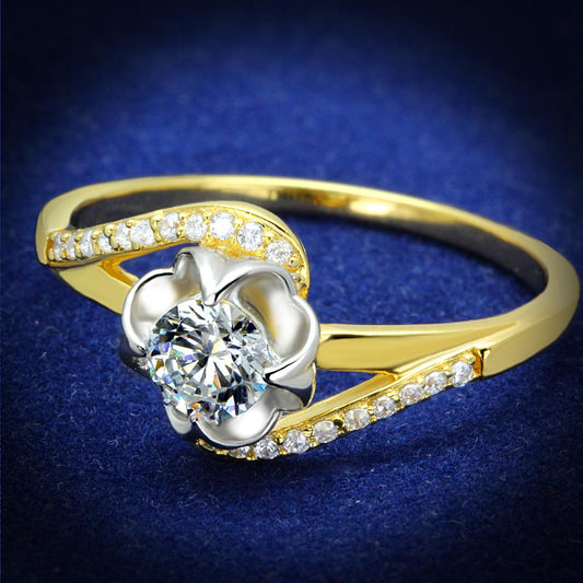 MATS542 - Gold+Rhodium 925 Sterling Silver Ring with AAA Grade CZ  in Clear