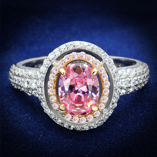 MATS543 - Rose Gold + Rhodium 925 Sterling Silver Ring with AAA Grade CZ  in Rose