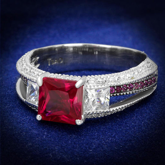 MATS545 - Rhodium + Ruthenium 925 Sterling Silver Ring with AAA Grade CZ  in Ruby