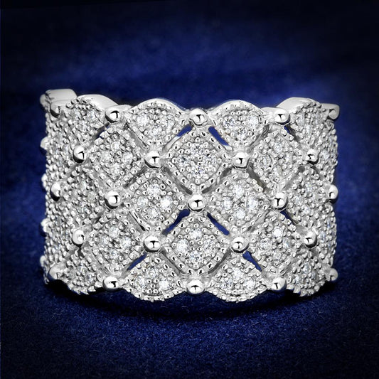 MATS546 - Rhodium 925 Sterling Silver Ring with AAA Grade CZ  in Clear