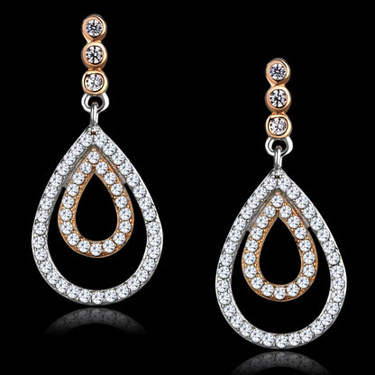 MATS548 - Rose Gold + Rhodium 925 Sterling Silver Earrings with AAA Grade CZ  in Clear