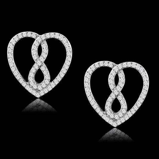 MATS549 - Rhodium 925 Sterling Silver Earrings with AAA Grade CZ  in Clear