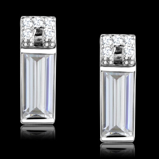 MATS550 - Rhodium 925 Sterling Silver Earrings with AAA Grade CZ  in Clear
