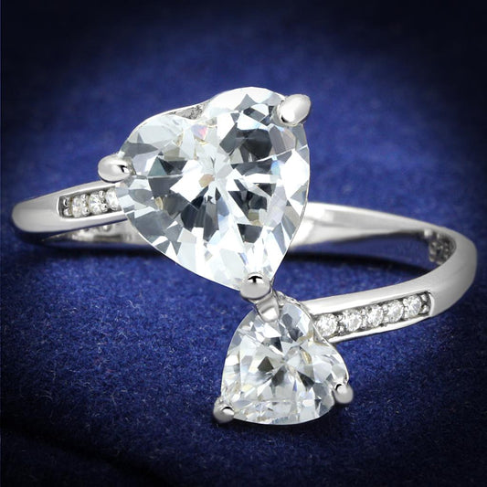 MATS556 - Rhodium 925 Sterling Silver Ring with AAA Grade CZ  in Clear