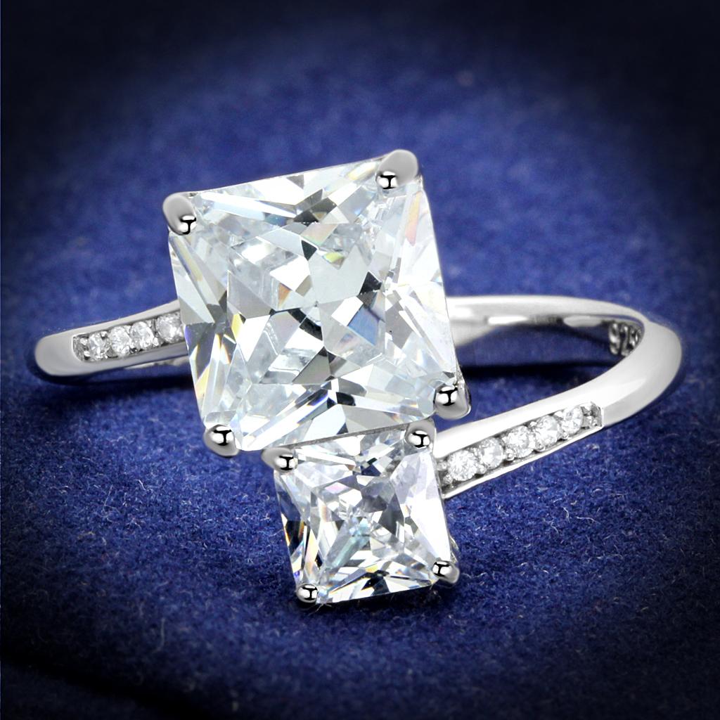MATS557 - Rhodium 925 Sterling Silver Ring with AAA Grade CZ  in Clear