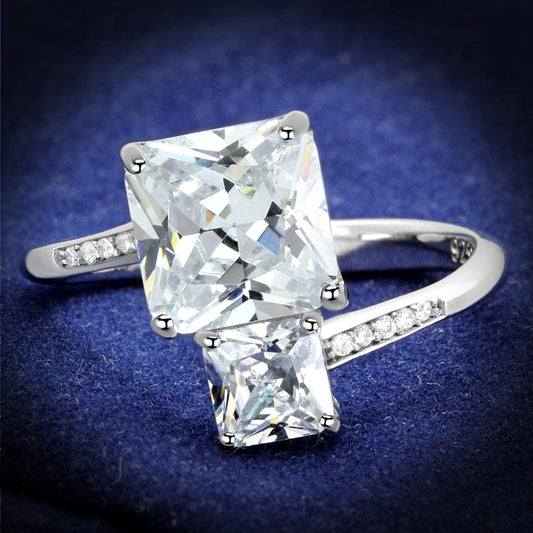 MATS557 - Rhodium 925 Sterling Silver Ring with AAA Grade CZ  in Clear