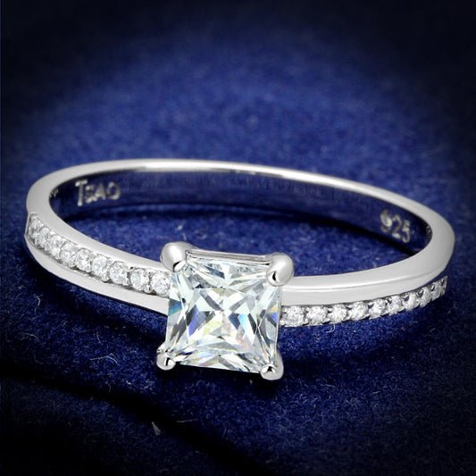 MATS558 - Rhodium 925 Sterling Silver Ring with AAA Grade CZ  in Clear