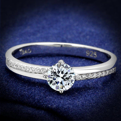 MATS560 - Rhodium 925 Sterling Silver Ring with AAA Grade CZ  in Clear