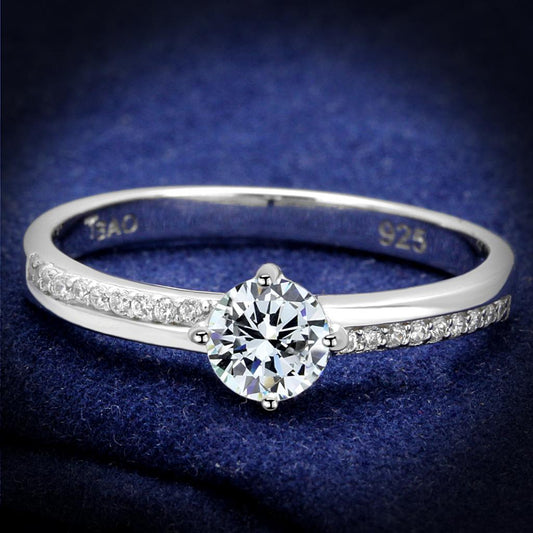 MATS560 - Rhodium 925 Sterling Silver Ring with AAA Grade CZ  in Clear