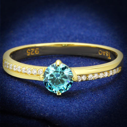 MATS561 - Gold 925 Sterling Silver Ring with AAA Grade CZ  in Sea Blue