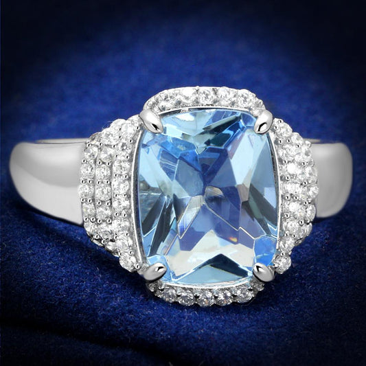 MATS562 - Rhodium 925 Sterling Silver Ring with Synthetic Synthetic Glass in Light Sapphire
