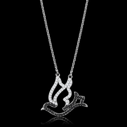 MATS563 - Rhodium + Ruthenium 925 Sterling Silver Chain Pendant with AAA Grade CZ  in Clear