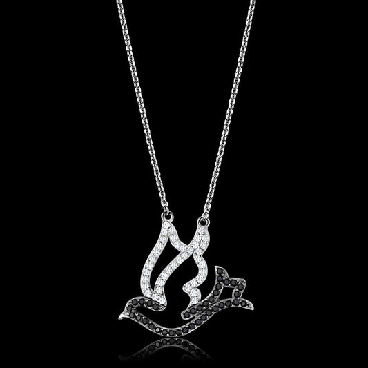 MATS563 - Rhodium + Ruthenium 925 Sterling Silver Chain Pendant with AAA Grade CZ  in Clear