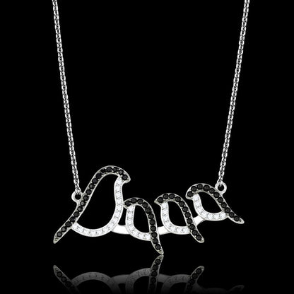 MATS564 - Rhodium + Ruthenium 925 Sterling Silver Chain Pendant with AAA Grade CZ  in Clear