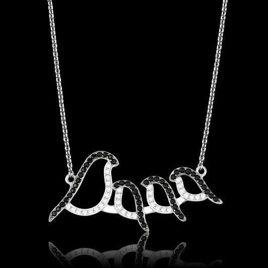 MATS564 - Rhodium + Ruthenium 925 Sterling Silver Chain Pendant with AAA Grade CZ  in Clear