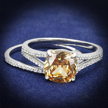 MATS604 - Rhodium 925 Sterling Silver Ring with AAA Grade CZ  in Champagne