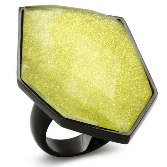 MAVL001 - IP Black(Ion Plating) Brass Ring with Synthetic Synthetic Stone in Apple Green color