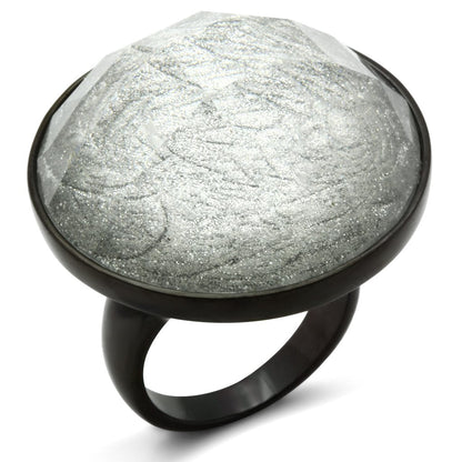 MAVL003 - IP Black(Ion Plating) Brass Ring with Synthetic Synthetic Stone in Light Gray
