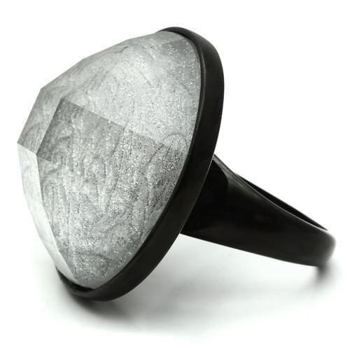 MAVL003 - IP Black(Ion Plating) Brass Ring with Synthetic Synthetic Stone in Light Gray
