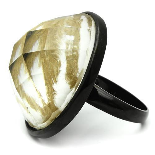 MAVL004 - IP Black(Ion Plating) Brass Ring with Synthetic Synthetic Stone in Brown