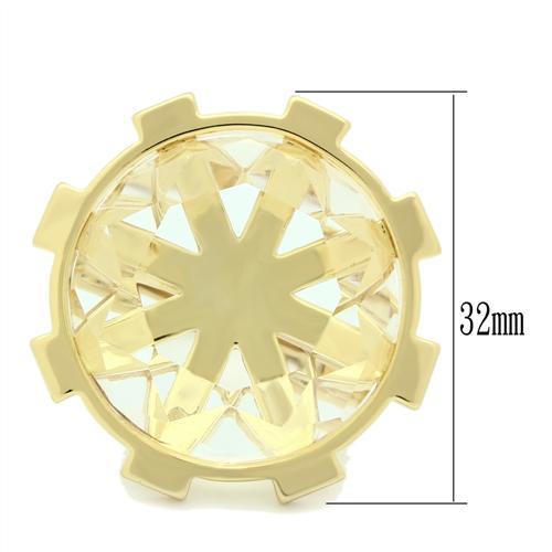 MAVL006 - Gold Brass Ring with Synthetic Synthetic Glass in Clear