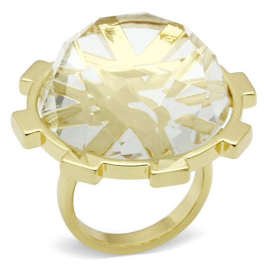 MAVL006 - Gold Brass Ring with Synthetic Synthetic Glass in Clear