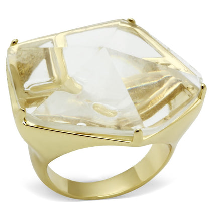 MAVL007 - Gold Brass Ring with Synthetic Synthetic Stone in Clear