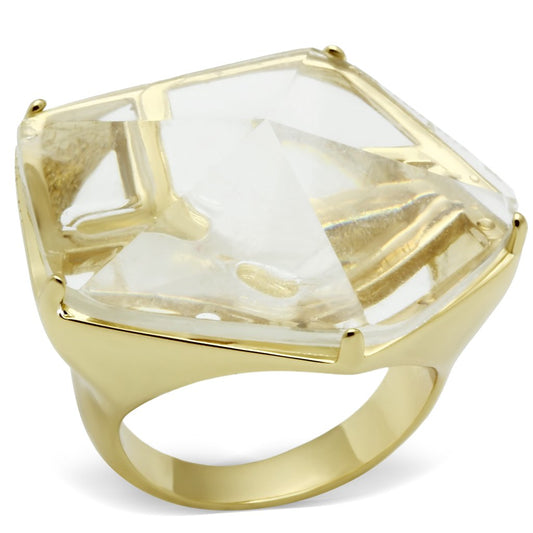 MAVL007 - Gold Brass Ring with Synthetic Synthetic Stone in Clear