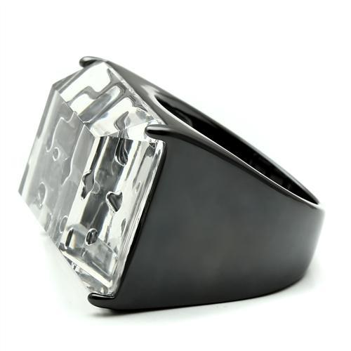 MAVL008 - TIN Cobalt Black Brass Ring with Synthetic Synthetic Stone in Clear