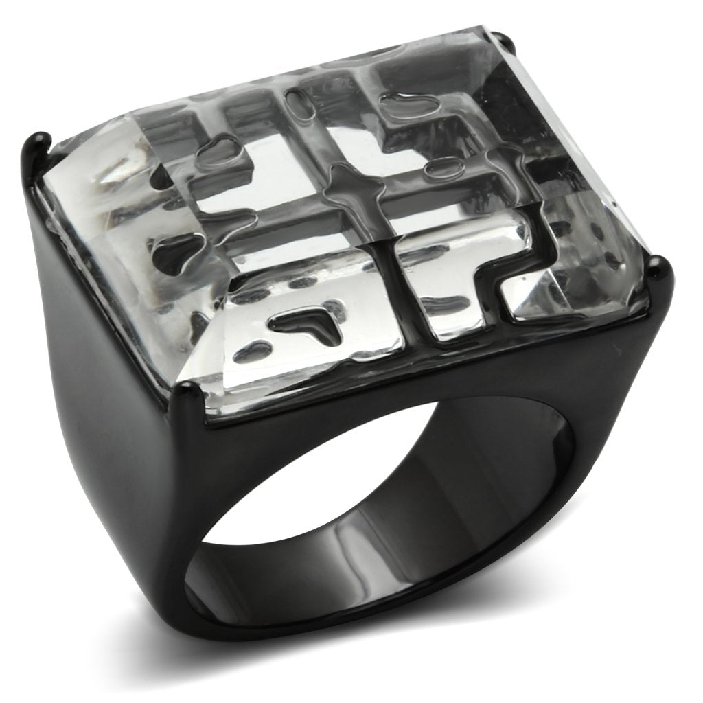 MAVL008 - TIN Cobalt Black Brass Ring with Synthetic Synthetic Stone in Clear
