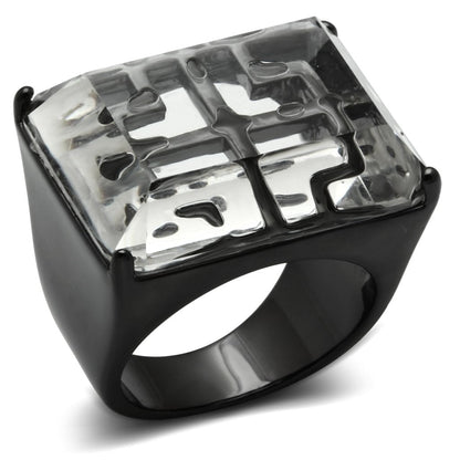 MAVL008 - TIN Cobalt Black Brass Ring with Synthetic Synthetic Stone in Clear