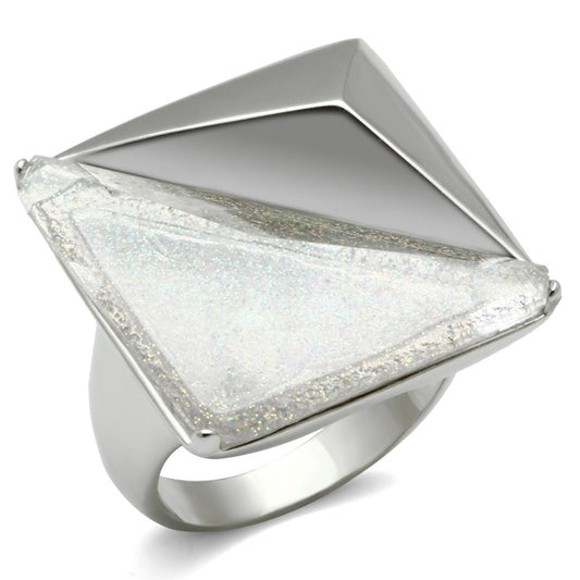 MAVL009 - Rhodium Brass Ring with Synthetic Synthetic Stone in Aurora Borealis (Rainbow Effect)