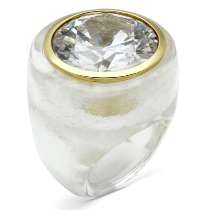 MAVL018 - Gold Brass Ring with AAA Grade CZ  in Clear