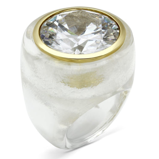 MAVL018 - Gold Brass Ring with AAA Grade CZ  in Clear