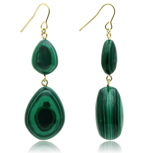 MAVL019 - Gold Brass Earrings with Synthetic MALACHITE in Emerald