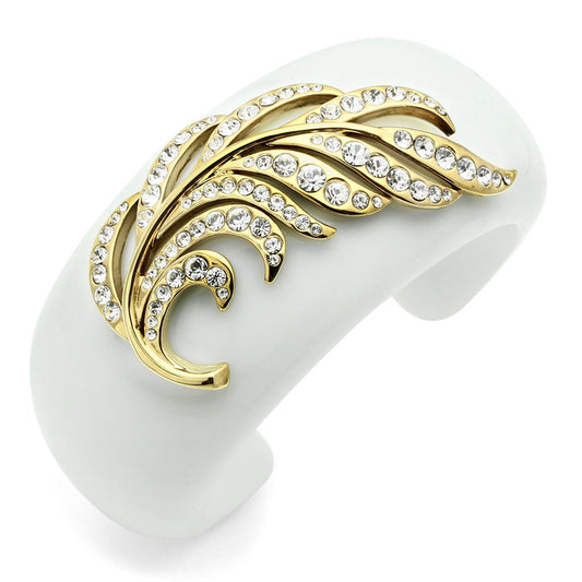 MAVL028 - IP Gold(Ion Plating) Brass Bangle with Synthetic Synthetic Stone in White