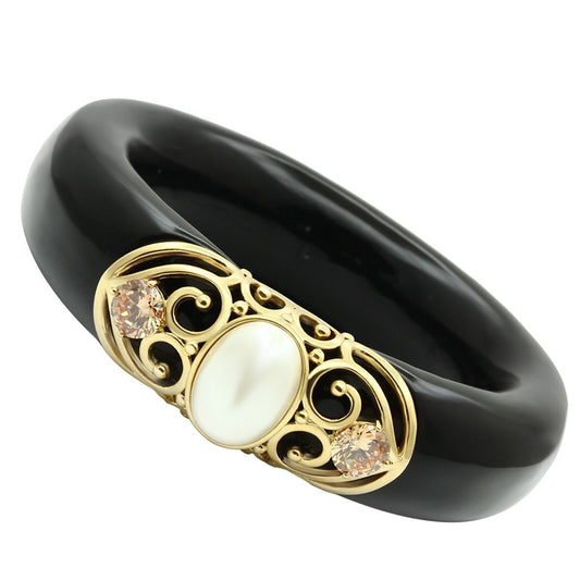MAVL032 - IP Gold(Ion Plating) Brass Bangle with Synthetic Pearl in White