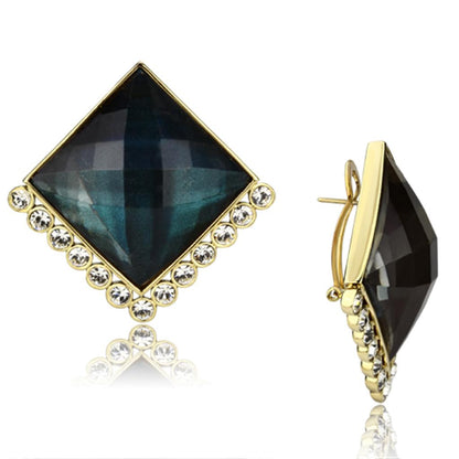 MAVL064 - IP Gold(Ion Plating) Brass Earrings with Synthetic Synthetic Stone in Tanzanite