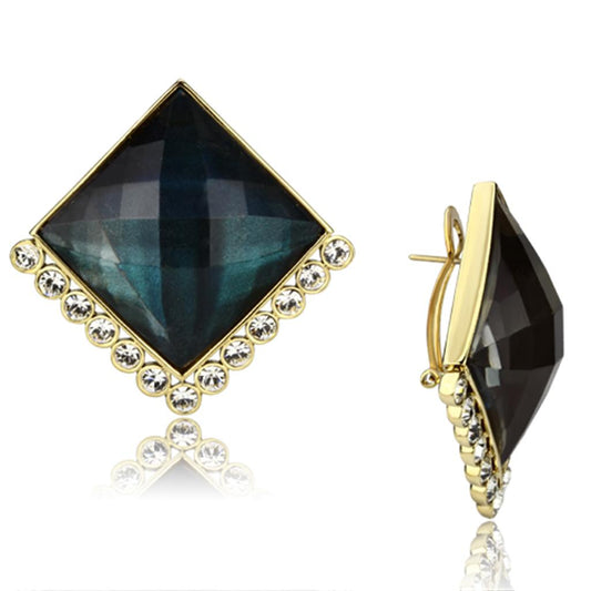 MAVL064 - IP Gold(Ion Plating) Brass Earrings with Synthetic Synthetic Stone in Tanzanite