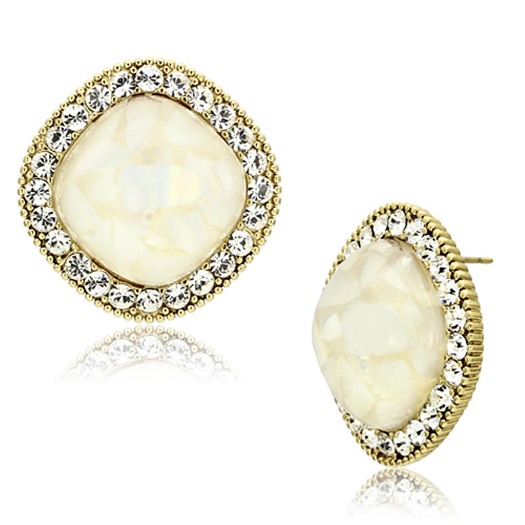 MAVL067 - IP Gold(Ion Plating) Brass Earrings with Precious Stone Conch in White