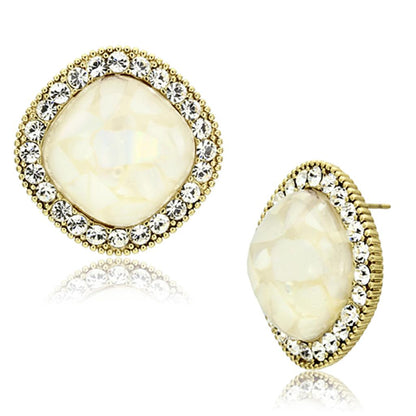 MAVL067 - IP Gold(Ion Plating) Brass Earrings with Precious Stone Conch in White