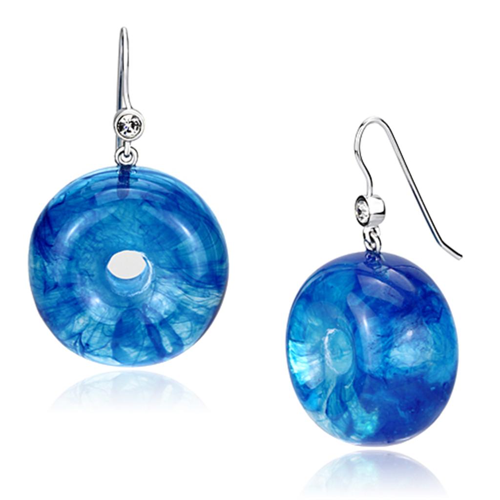 MAVL069 - IP rhodium (PVD) Brass Earrings with Synthetic Synthetic Stone in Blue Topaz