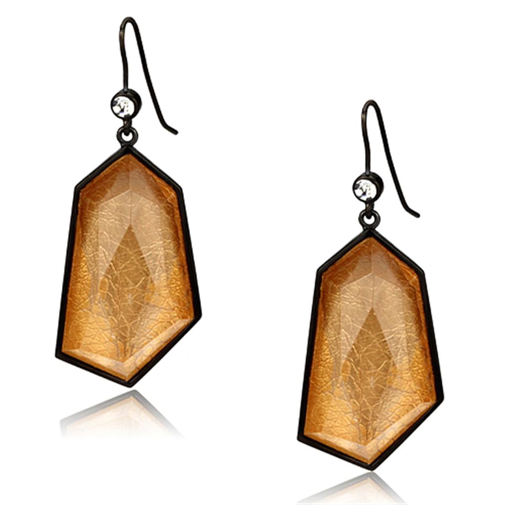 MAVL070 - IP Black(Ion Plating) Brass Earrings with Synthetic Synthetic Stone in Orange