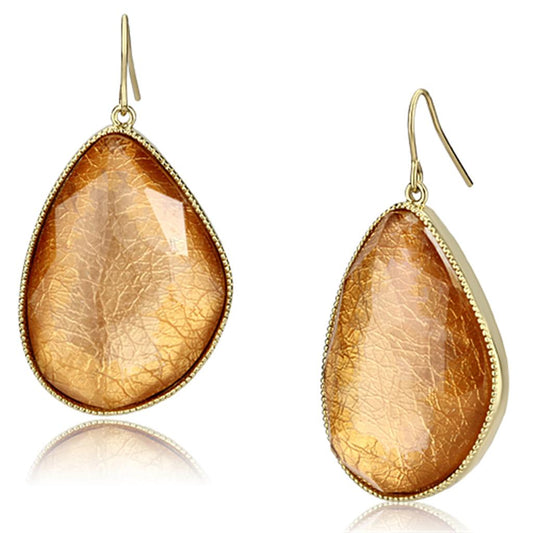 MAVL071 - IP Gold(Ion Plating) Brass Earrings with Synthetic Synthetic Stone in Orange