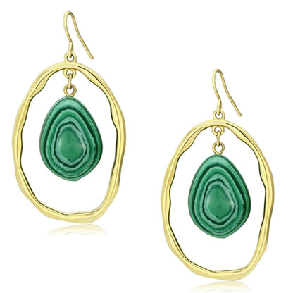 MAVL072 - IP Gold(Ion Plating) Brass Earrings with Synthetic MALACHITE in Turquoise