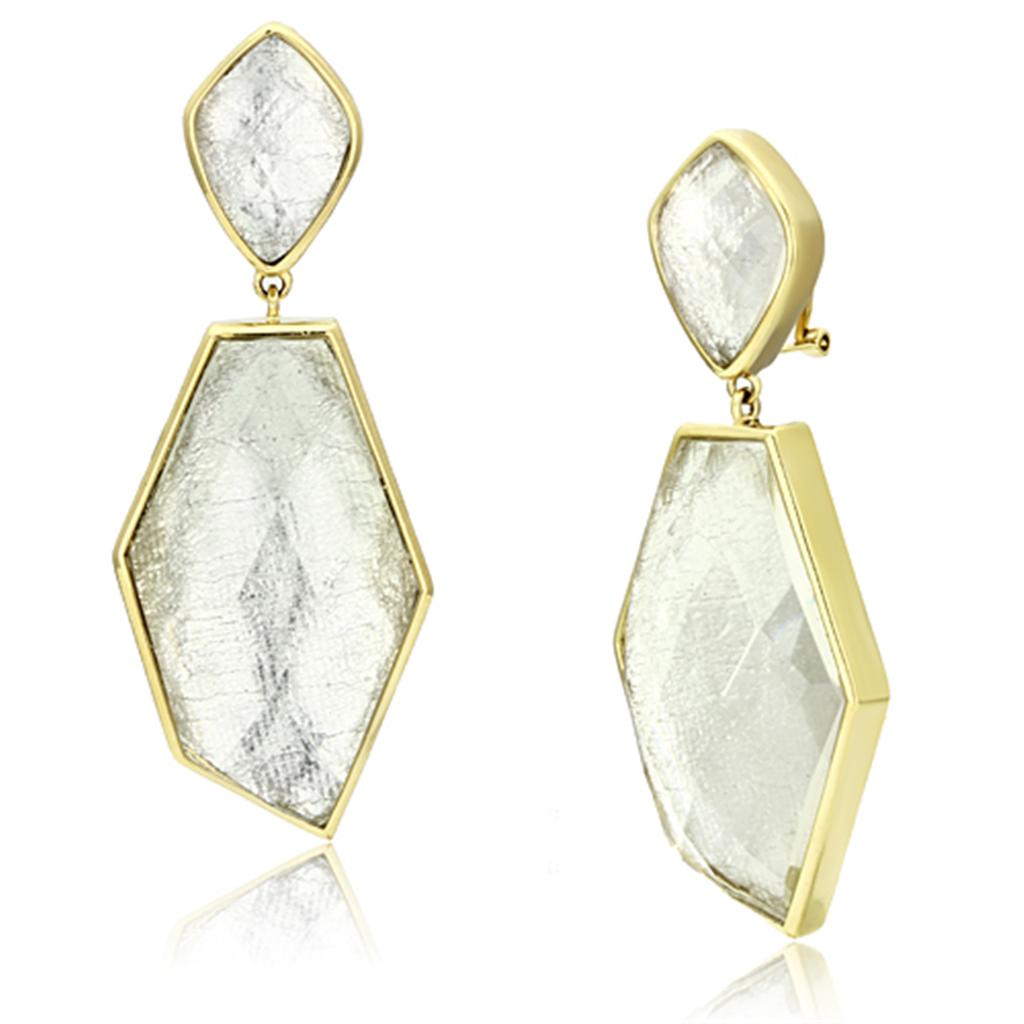 MAVL075 - IP Gold(Ion Plating) Brass Earrings with Synthetic Synthetic Stone in White